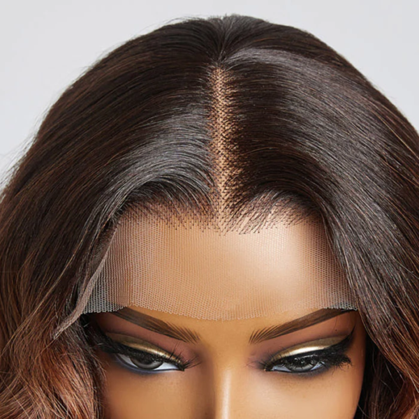 12 Inches  Brown Ombre Loose Wave T-Part HD Lace Glueless Short Wig 100% Human Hair. - Image 2